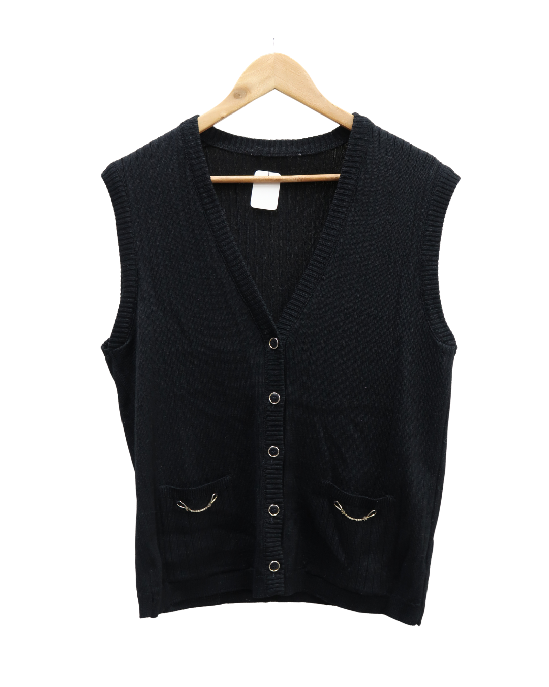 Gilet strié en laine noir sans manches - S/M