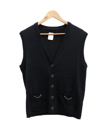 Gilet strié en laine noir sans manches - S/M