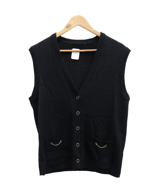 Gilet strié en laine noir sans manches - S/M