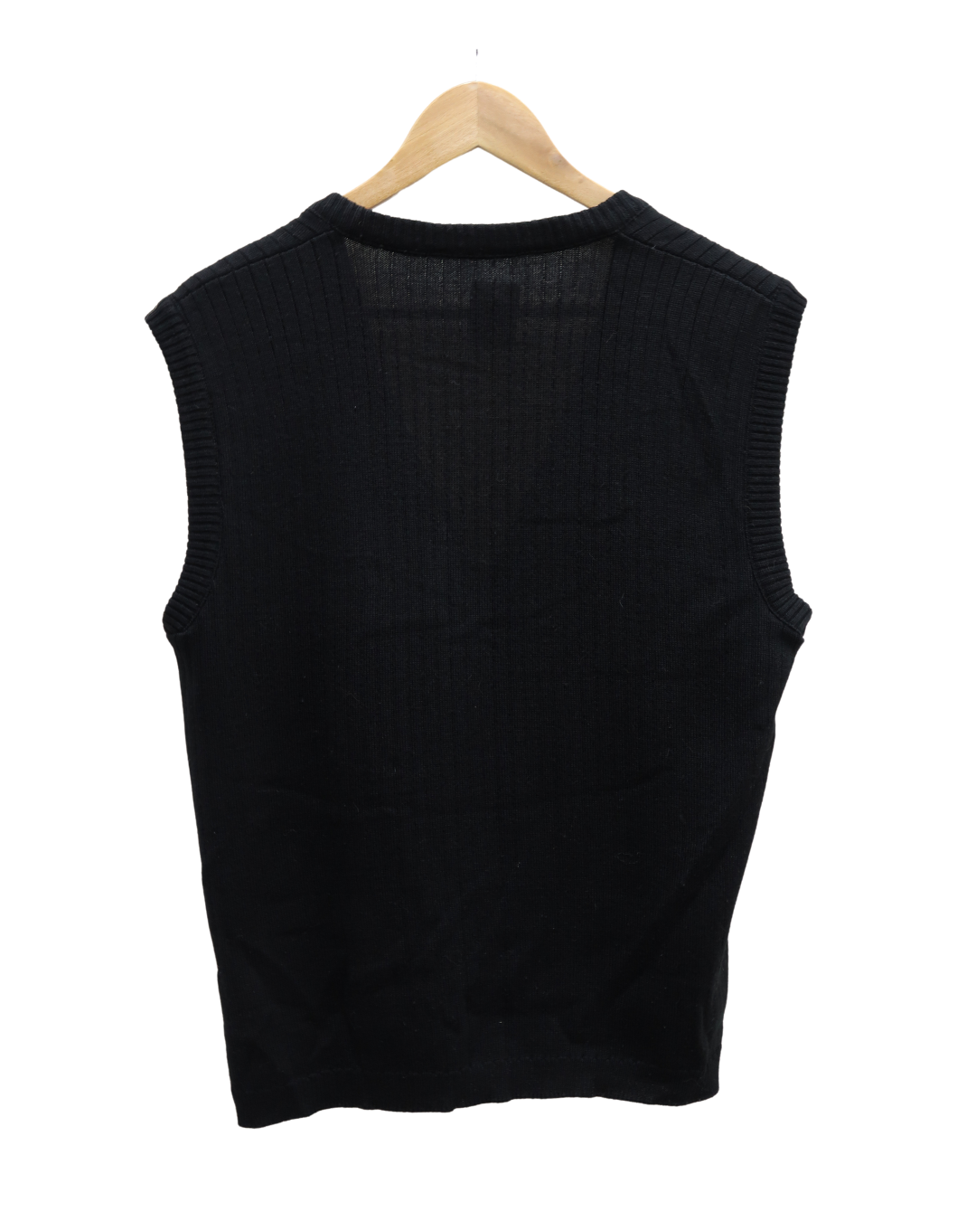 Gilet strié en laine noir sans manches - S/M