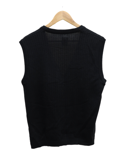 Gilet strié en laine noir sans manches - S/M