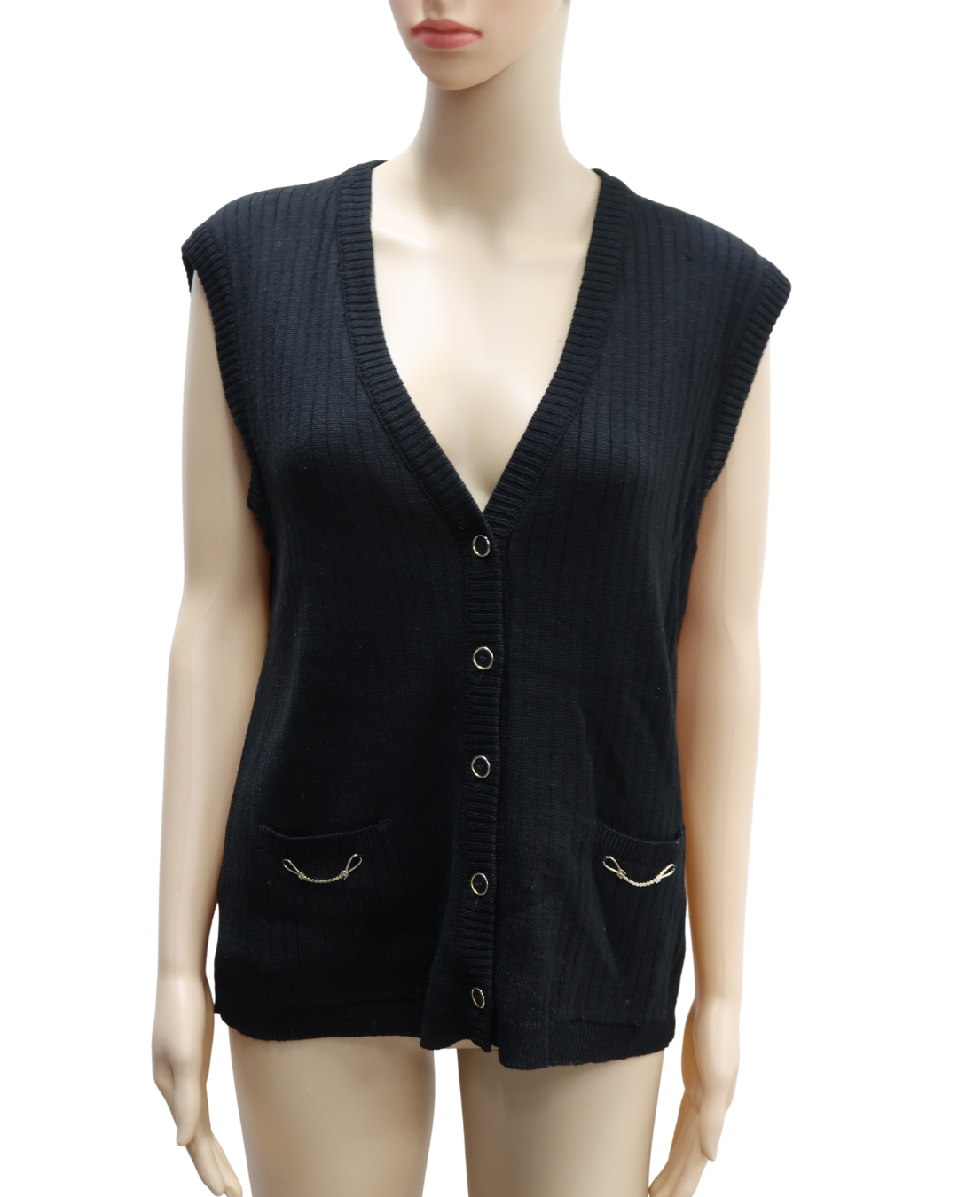 Gilet strié en laine noir sans manches - S/M