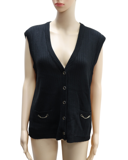 Gilet strié en laine noir sans manches - S/M