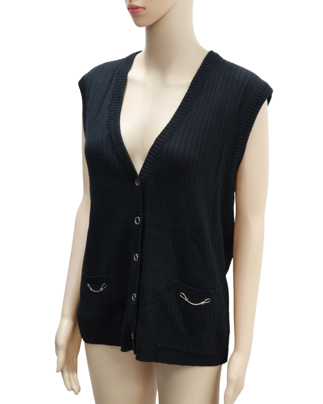 Gilet strié en laine noir sans manches - S/M