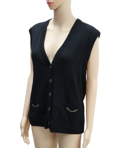 Gilet strié en laine noir sans manches - S/M