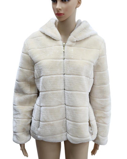 Manteau en fourrure à capuche blanc - M/L