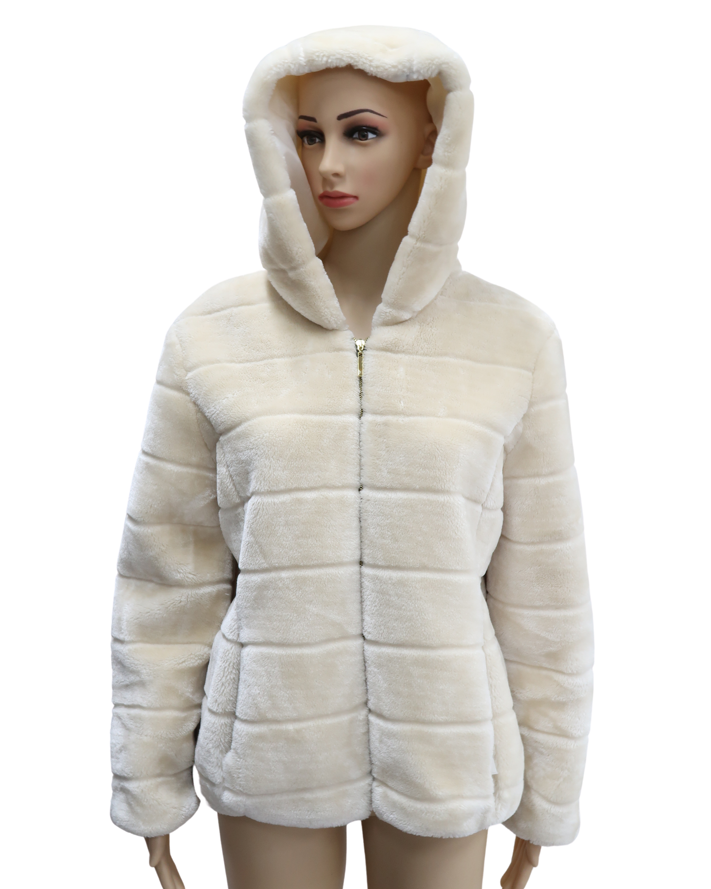 Manteau en fourrure à capuche blanc - M/L