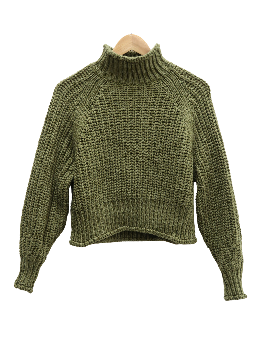 Pull col montant en laine maillé vert khaki - H&M - S