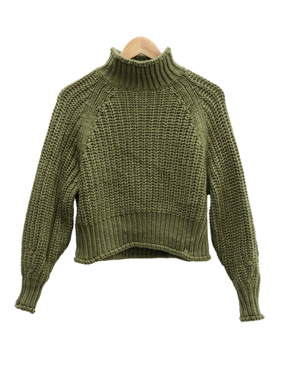 Pull col montant en laine maillé vert khaki - H&M - S