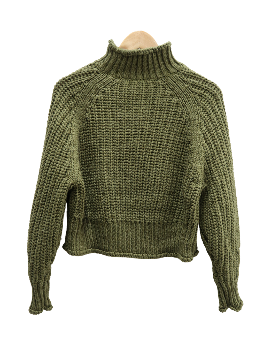 Pull col montant en laine maillé vert khaki - H&M - S