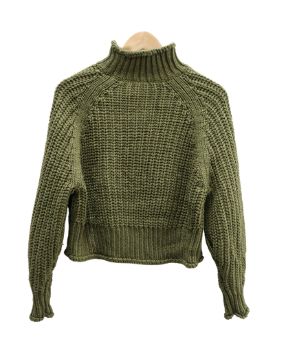 Pull col montant en laine maillé vert khaki - H&M - S