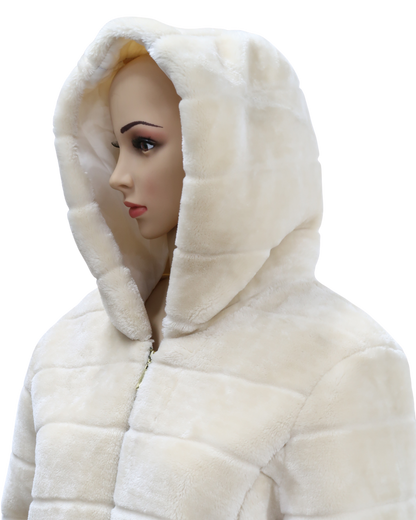 Manteau en fourrure à capuche blanc - M/L