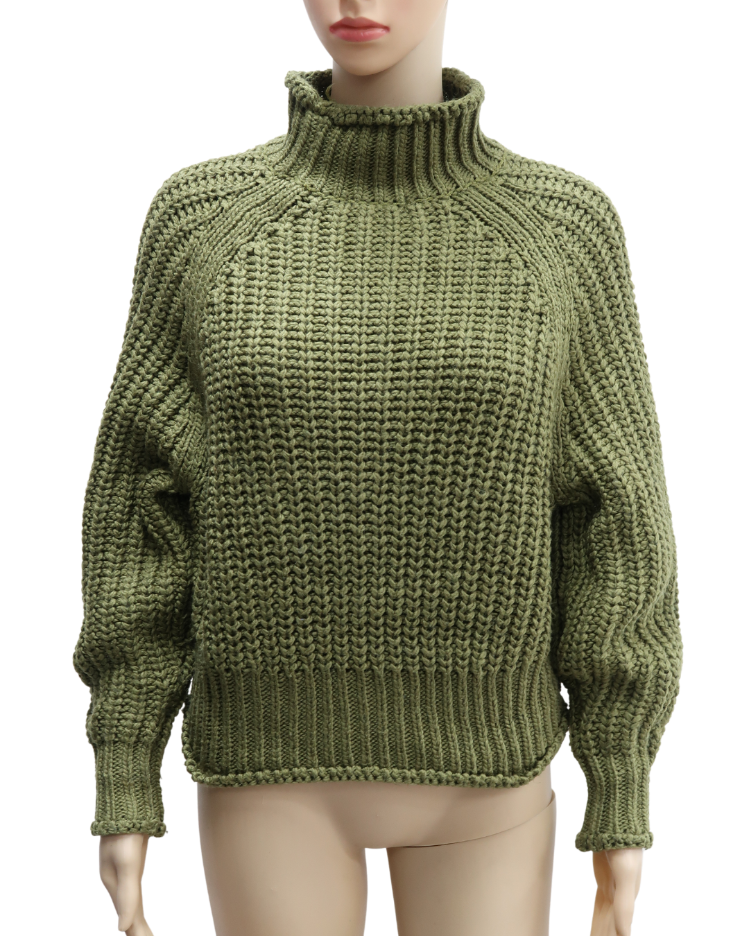 Pull col montant en laine maillé vert khaki - H&M - S