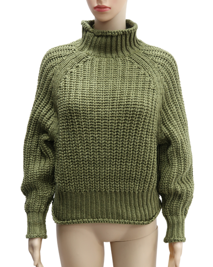 Pull col montant en laine maillé vert khaki - H&M - S