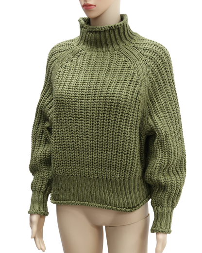 Pull col montant en laine maillé vert khaki - H&M - S