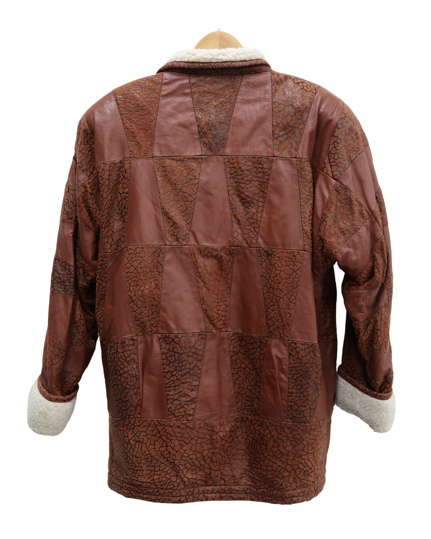 Manteau en en cuir marron avec moumoute blanche - XL