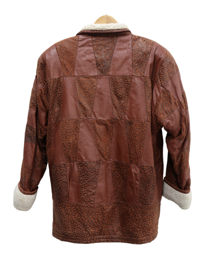 Manteau en en cuir marron avec moumoute blanche - XL