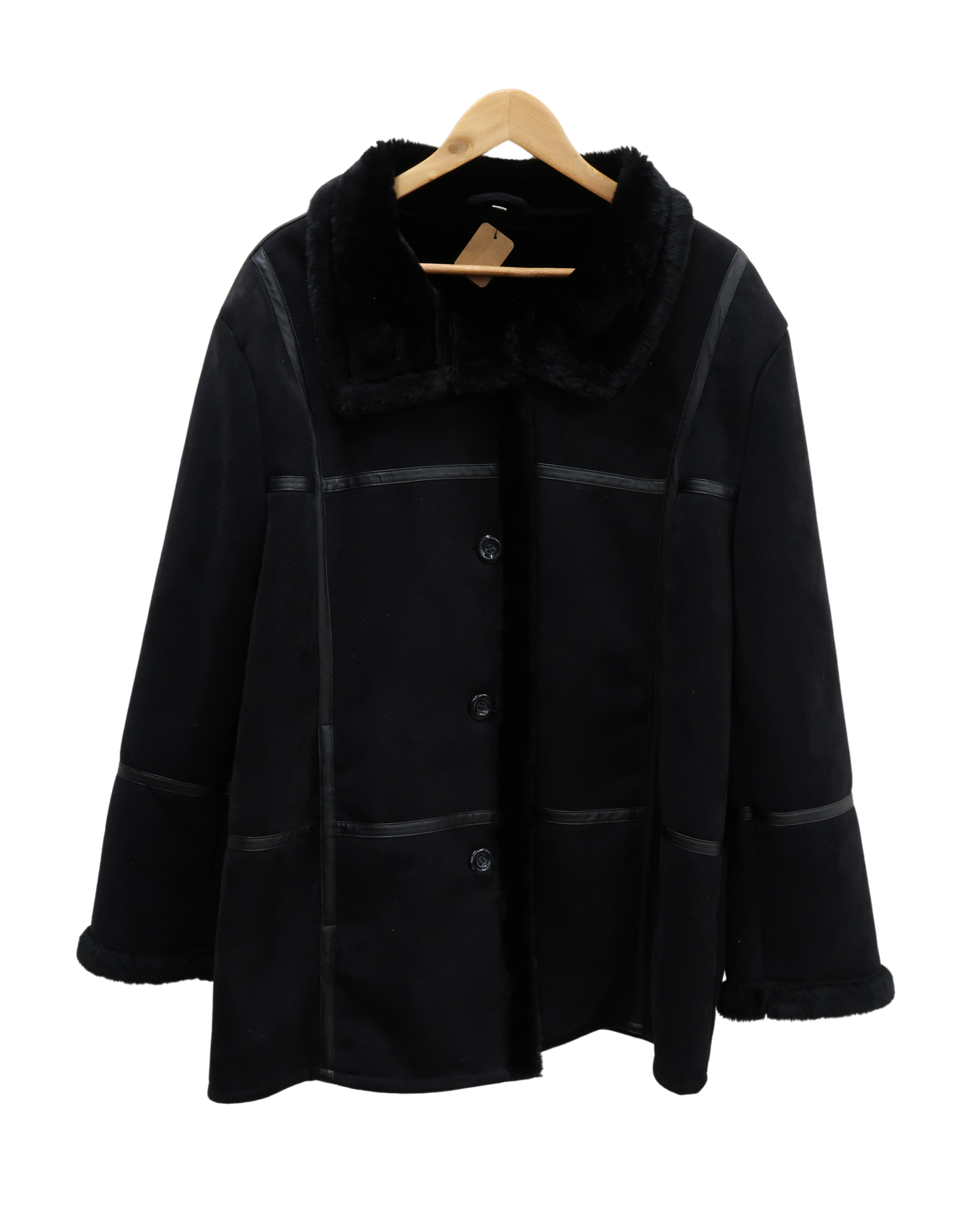 Manteau noir en daim et fourrure - XL