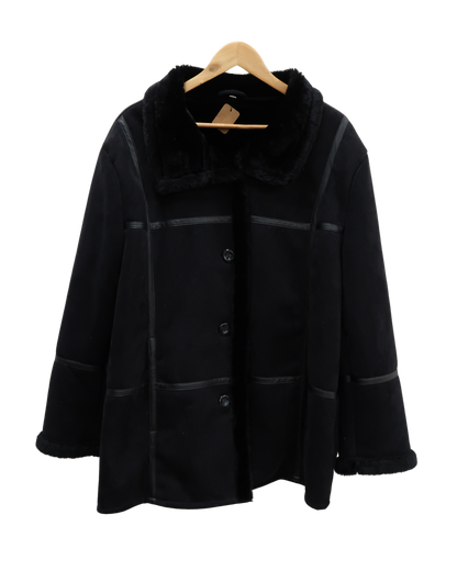 Manteau noir en daim et fourrure - XL