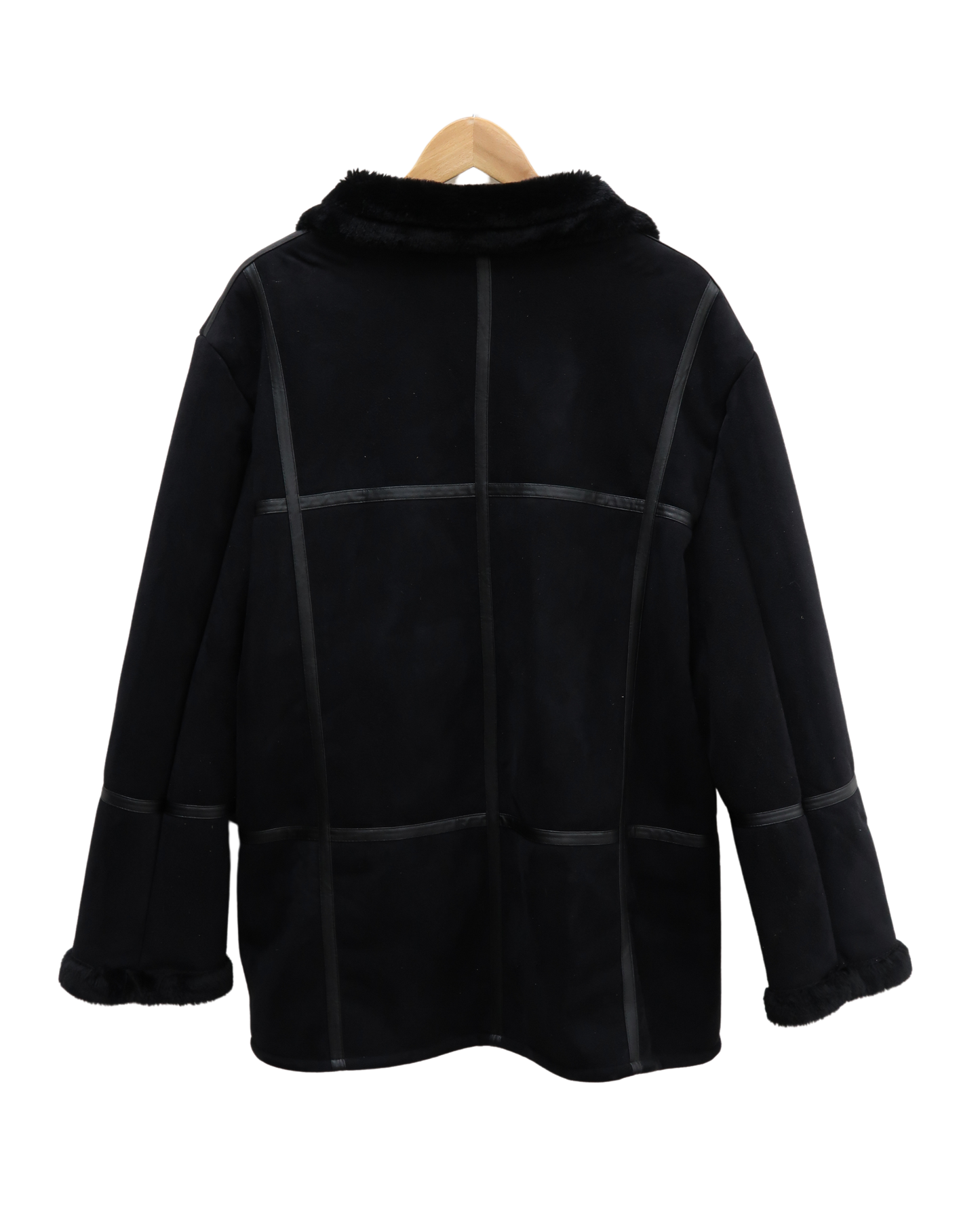 Manteau noir en daim et fourrure - XL