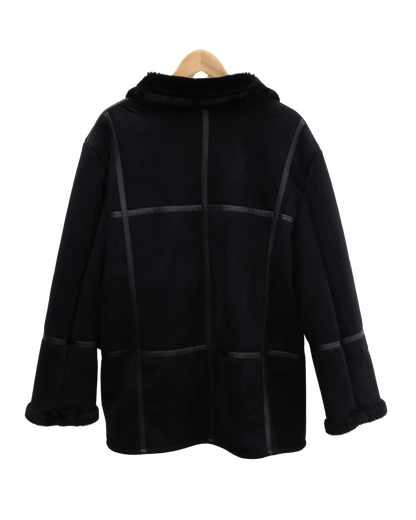 Manteau noir en daim et fourrure - XL