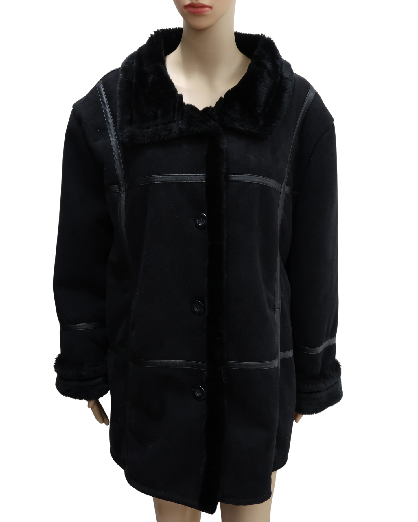 Manteau noir en daim et fourrure - XL