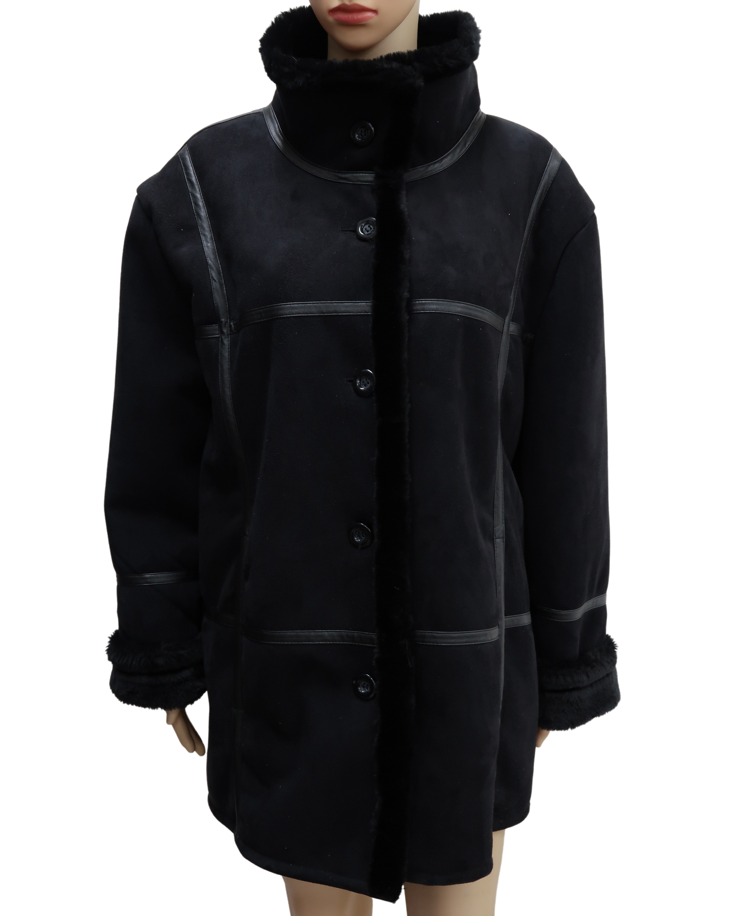 Manteau noir en daim et fourrure - XL