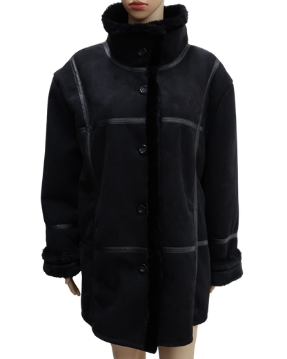 Manteau noir en daim et fourrure - XL