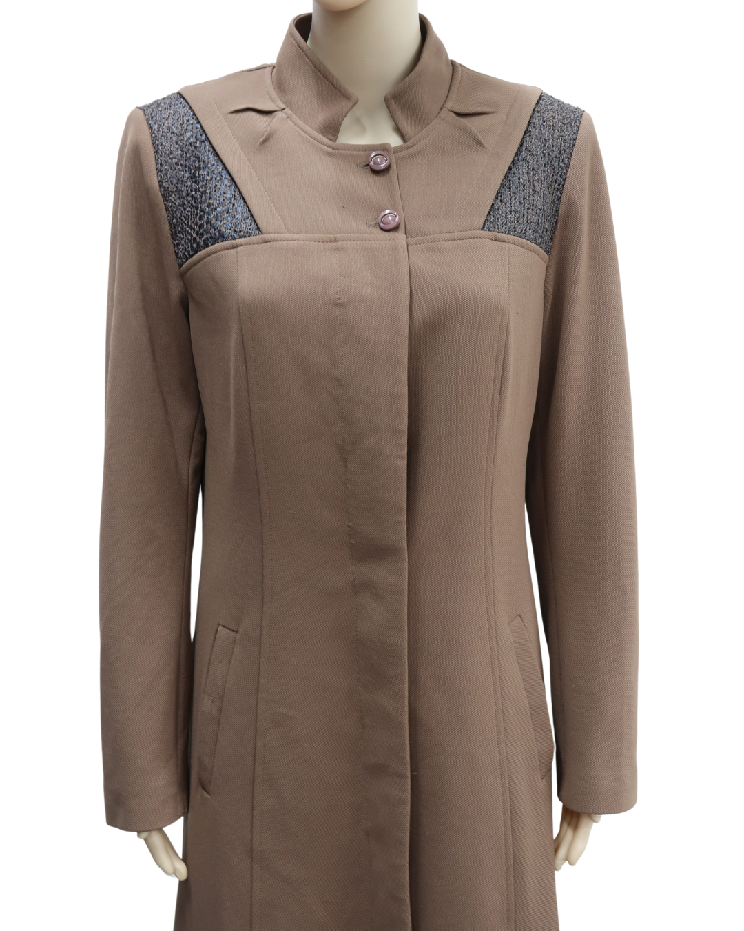 Manteau long marron avec épaulettes texturées noires - Soydan Gümer - M/L