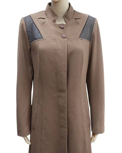 Manteau long marron avec épaulettes texturées noires - Soydan Gümer - M/L