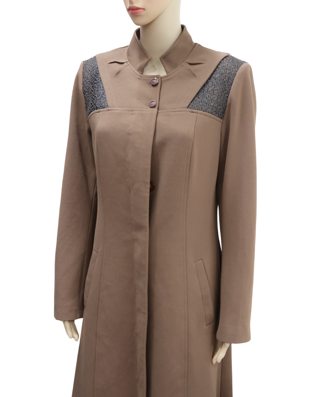 Manteau long marron avec épaulettes texturées noires - Soydan Gümer - M/L