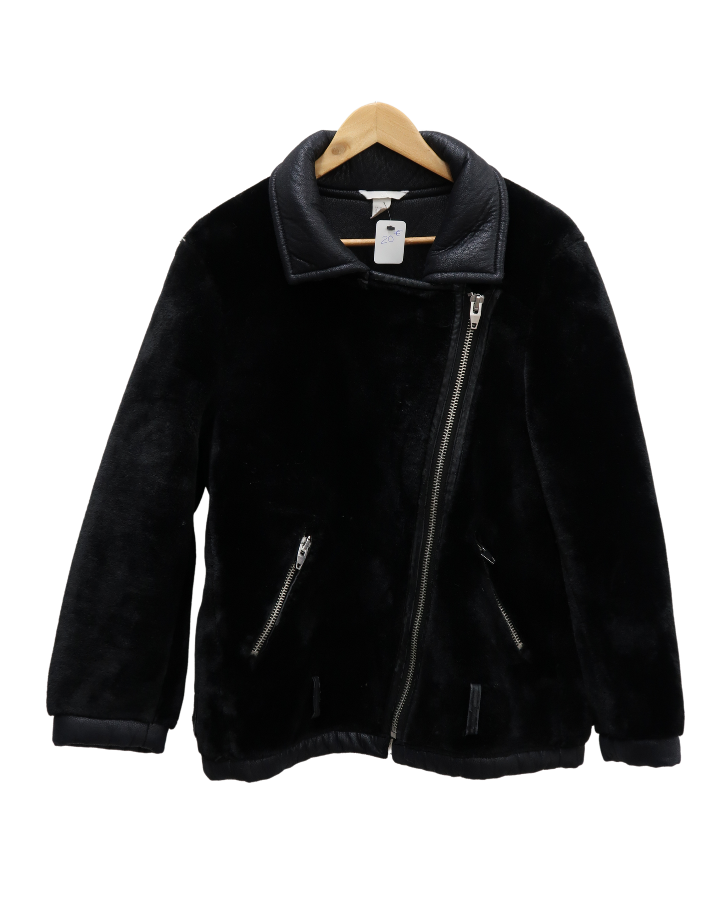 Manteau en fourrure et cuir noir - H&M - XL