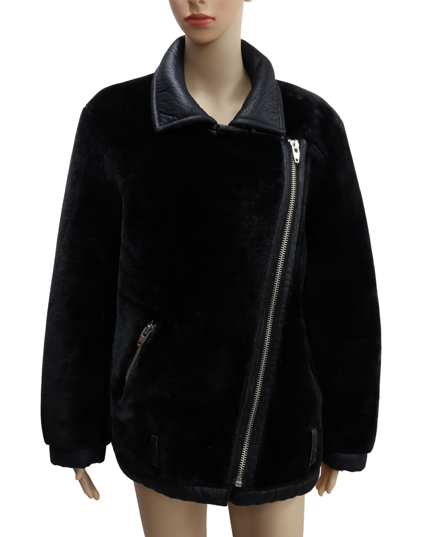 Manteau en fourrure et cuir noir - H&M - XL