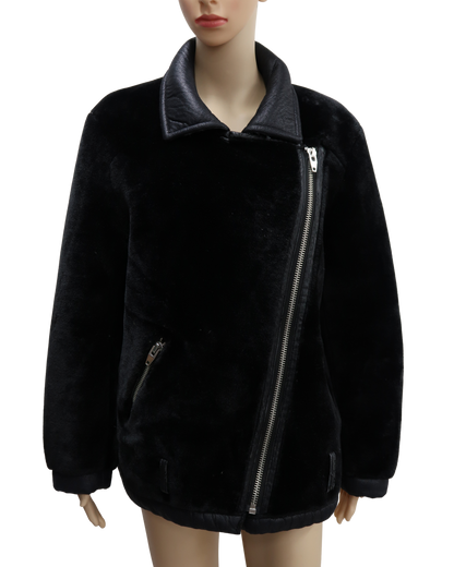 Manteau en fourrure et cuir noir - H&M - XL