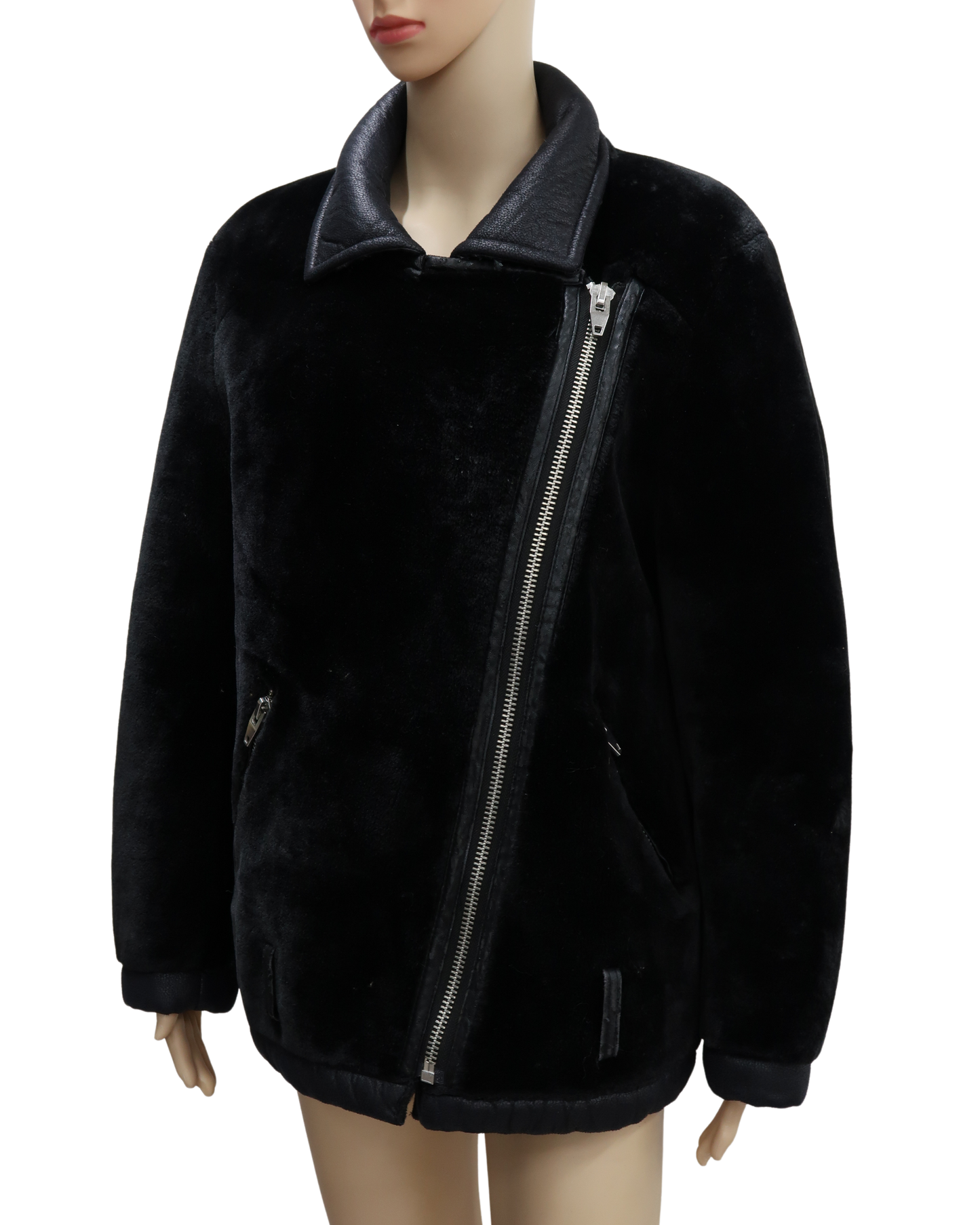 Manteau en fourrure et cuir noir - H&M - XL