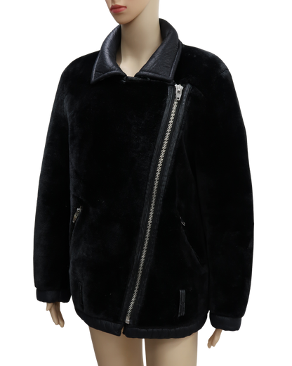 Manteau en fourrure et cuir noir - H&M - XL