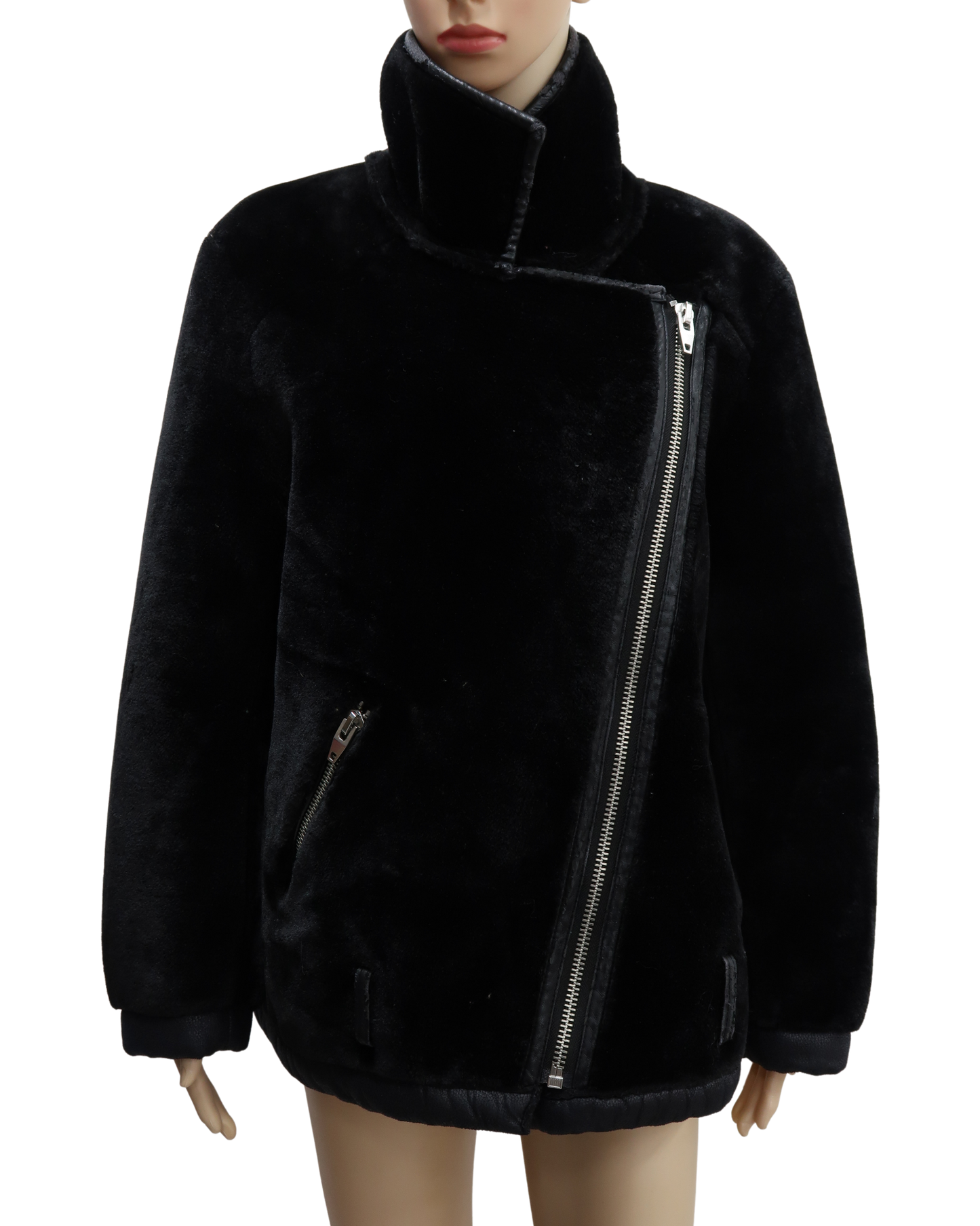 Manteau en fourrure et cuir noir - H&M - XL