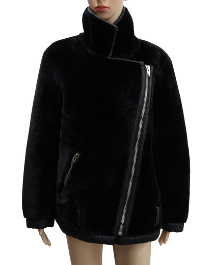 Manteau en fourrure et cuir noir - H&M - XL