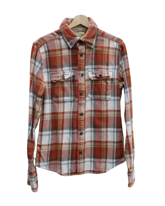 Chemise orange, beige et blanche à carreaux - Hollister - S