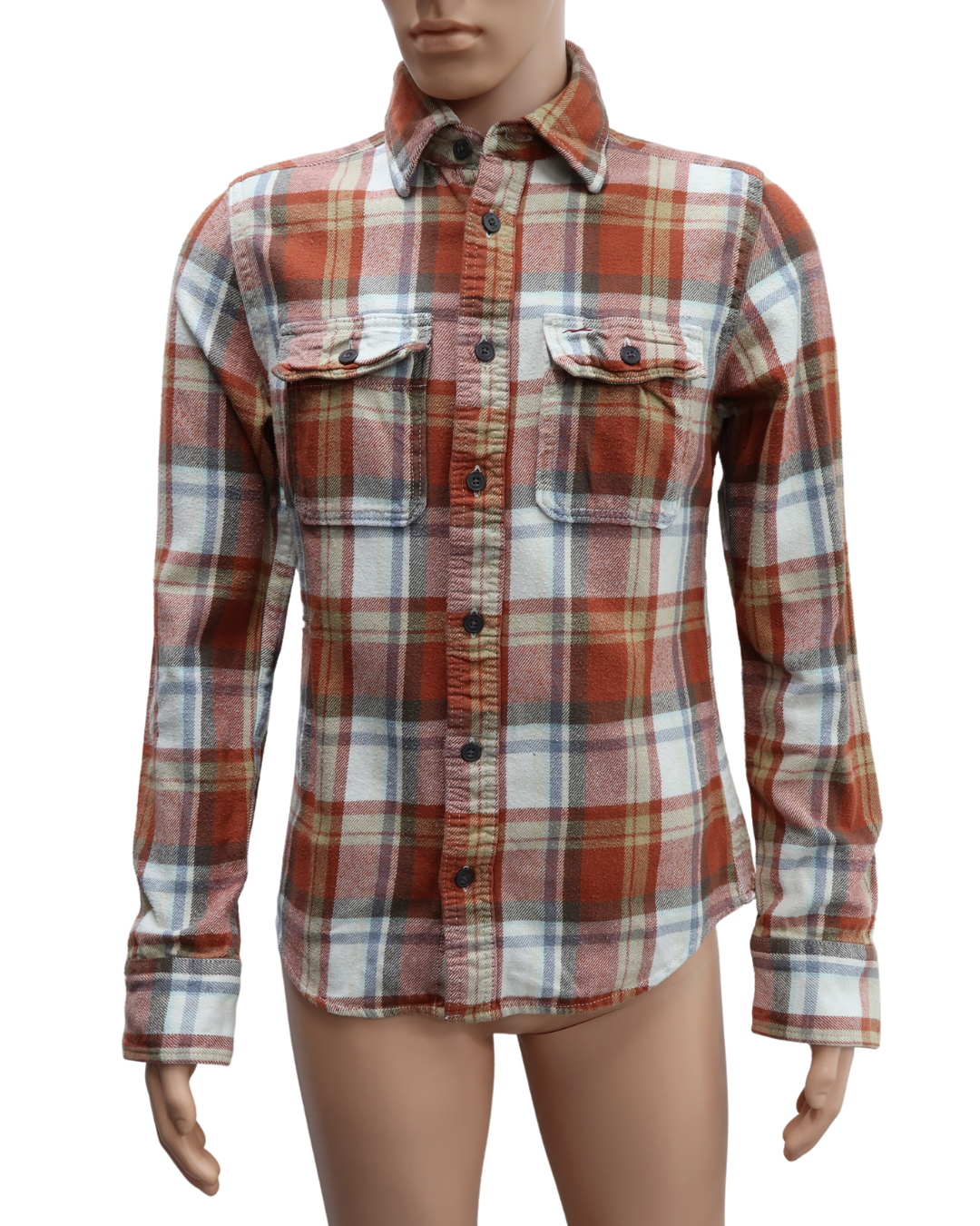 Chemise orange, beige et blanche à carreaux - Hollister - S