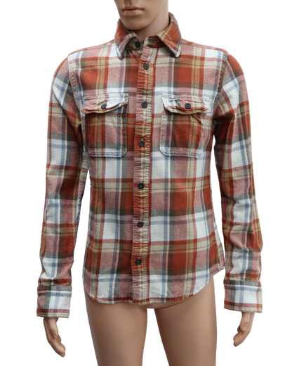 Chemise orange, beige et blanche à carreaux - Hollister - S