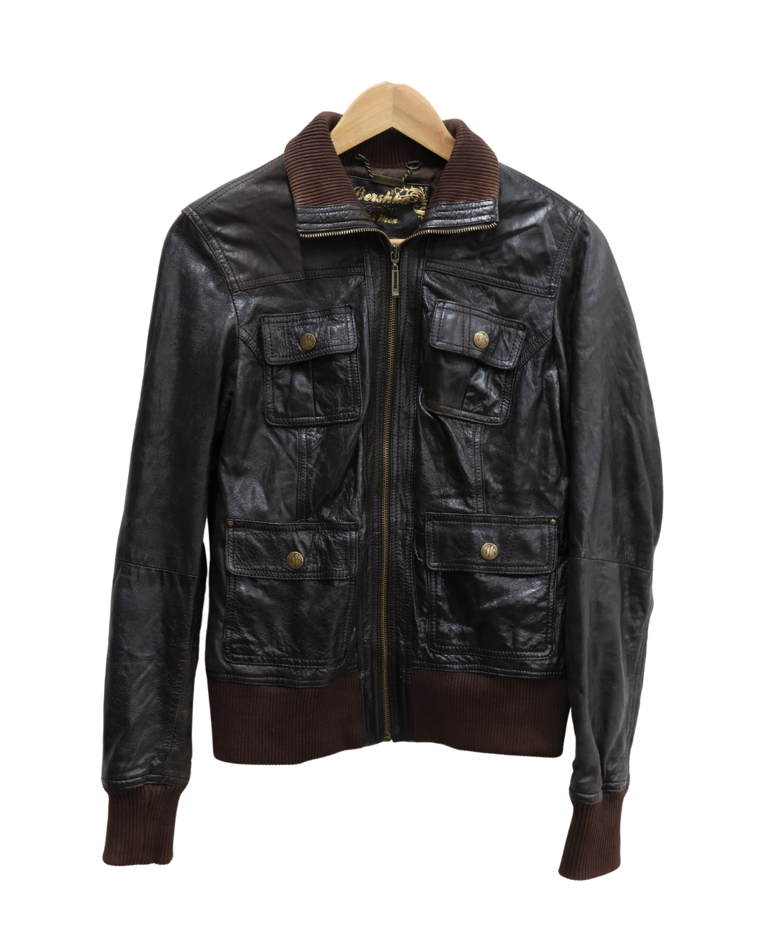 Veste en cuir marron foncée - Bershka - M