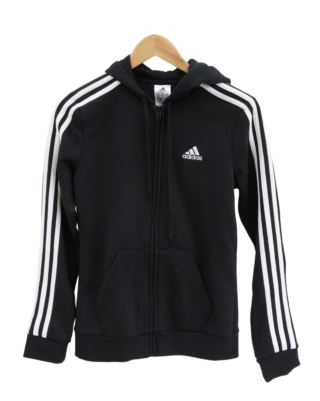 Veste noire à capuche à bandes blanches - Adidas - XS