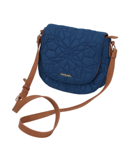 Sac à bandoulière tissu matelassé bleu lanière cuir - Desigual