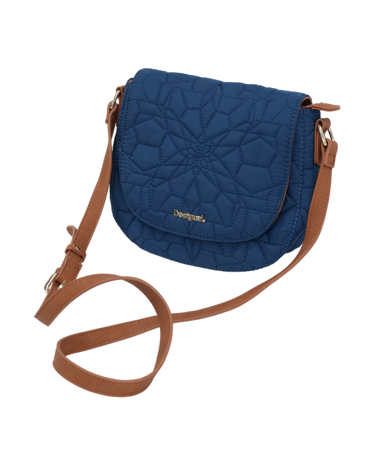 Sac à bandoulière tissu matelassé bleu lanière cuir - Desigual