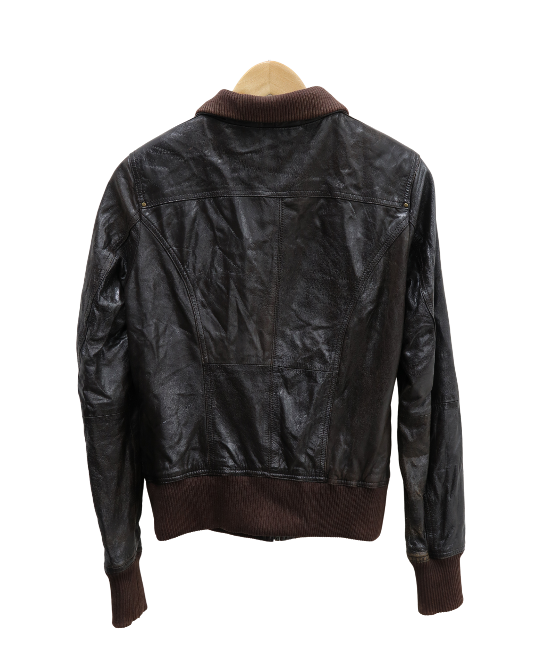 Veste en cuir marron foncée - Bershka - M