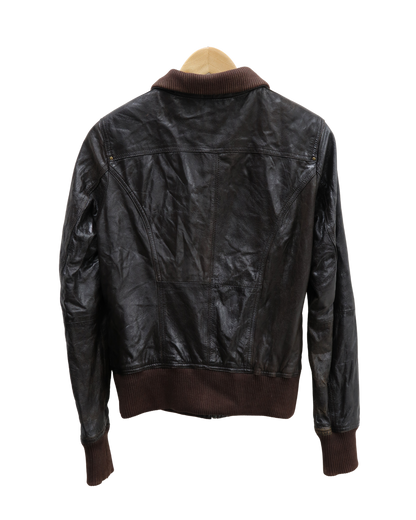 Veste en cuir marron foncée - Bershka - M