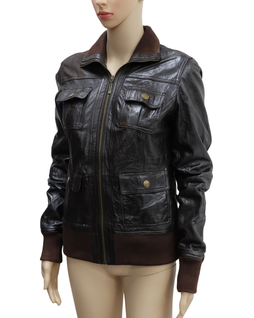 Veste en cuir marron foncée - Bershka - M