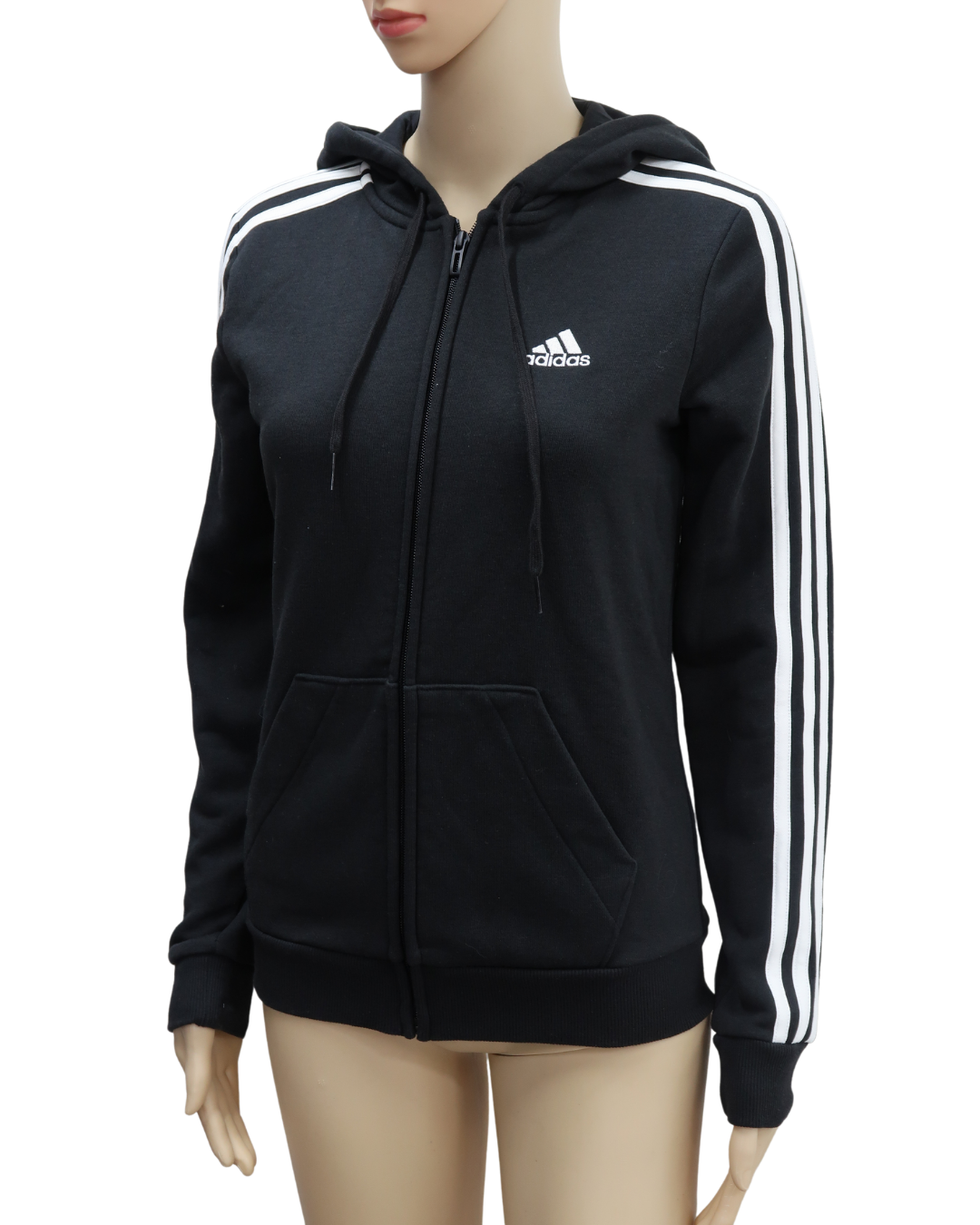 Veste noire à capuche à bandes blanches - Adidas - XS