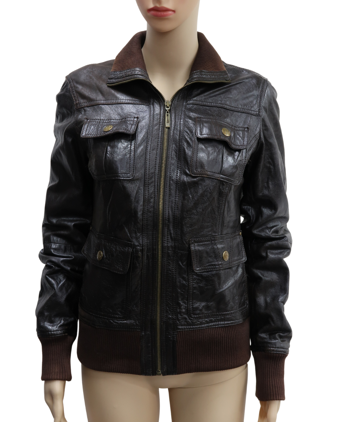 Veste en cuir marron foncée - Bershka - M